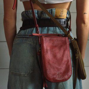 NWT Free People Wyatt Crossbody Bag Leather Red Zip Closure Adjustable Strap